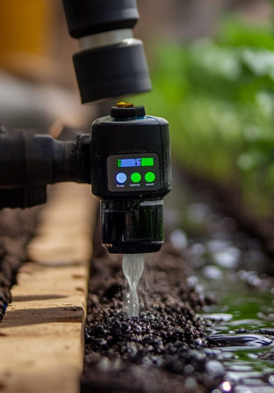 Closeup advanced irrigation system with smart sensors automated water management